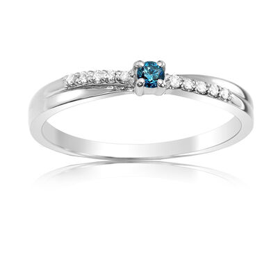 Blue & White Diamond Promise Ring in 14k White Gold