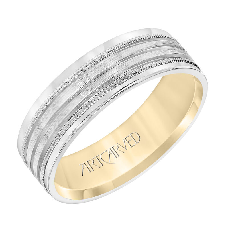 Men's Wedding Band with Yellow Gold Interior in 14k White image number null