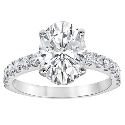Oval-Cut Lab Grown 3.50ctw. Diamond Classic Engagement Ring in 14k White Gold
