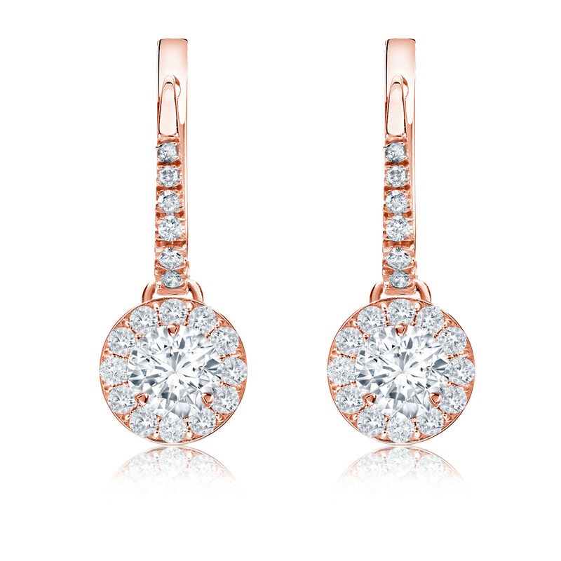Diamond Halo 3/4ct. t.w. Dangle Earrings in 14k Rose Gold image number null
