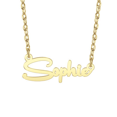 High Polished Nameplate Necklace in 10k Yellow Gold