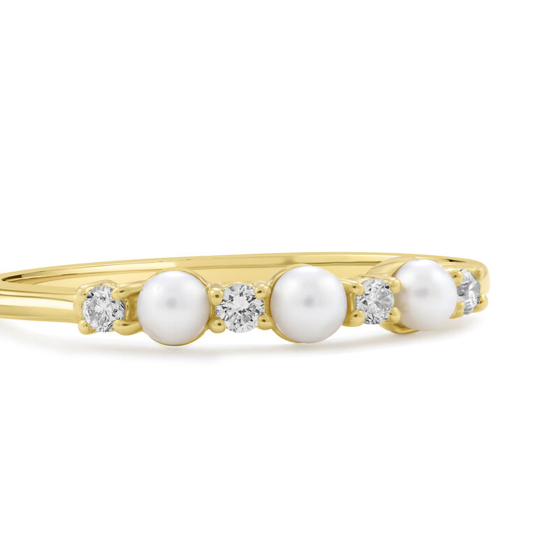 Pearl & Lab Grown Diamond Alternating Band in 10k Yellow Gold image number null