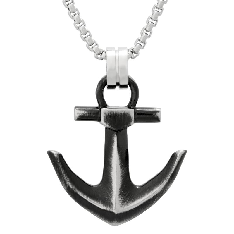 Men's Stainless Steel Anchor Rugged Black Necklace  image number null