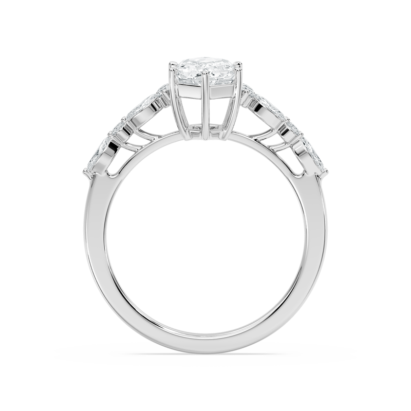 Elongated Hexagon Lab Grown Diamond 1 4/5ctw. Engagement Ring with Marquise and Round Accents in 14k White Gold image number null