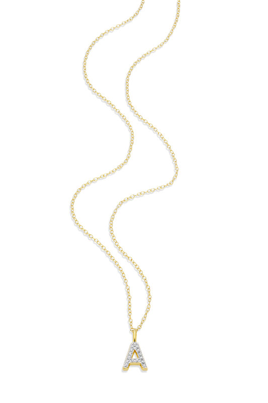 Lab Grown Diamond Letter A Initial Pendant Necklace in 14k Yellow Gold Plated Sterling Silver image number null