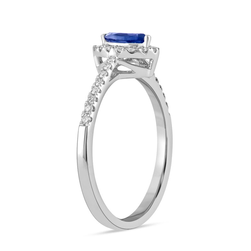 Marquise Lab Grown Diamond & Created Blue Sapphire Halo Ring in Sterling Silver image number null