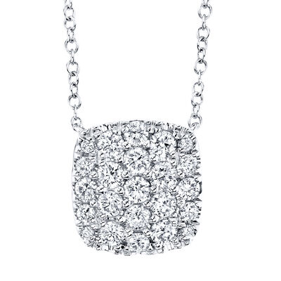 Shy Creation 0.53 ctw Pave Diamond Cushion Shaped Pendant Necklace in 14k White Gold