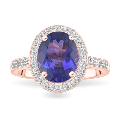 Oval Amethyst & Diamond Halo Ring in 10k Rose Gold
