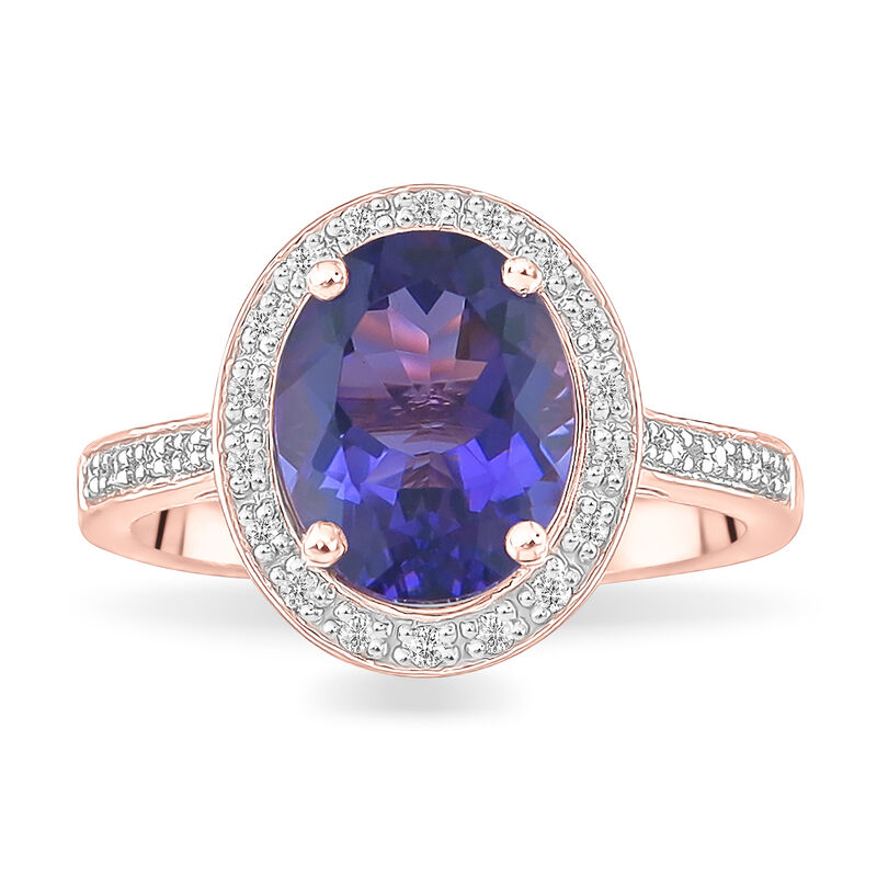 Oval Amethyst & Diamond Halo Ring in 10k Rose Gold image number null