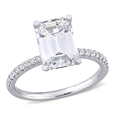Created Moissanite Emerald-Cut Engagement Ring in 10k White Gold