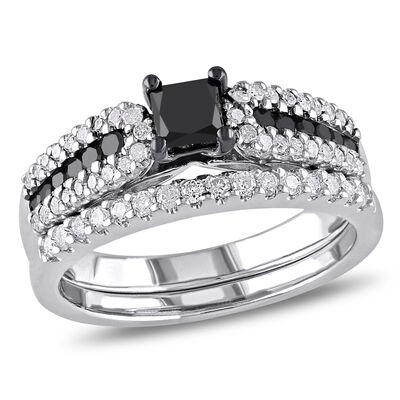 Princess-Cut 1ctw Black Diamond Bridal Set in Sterling Silver