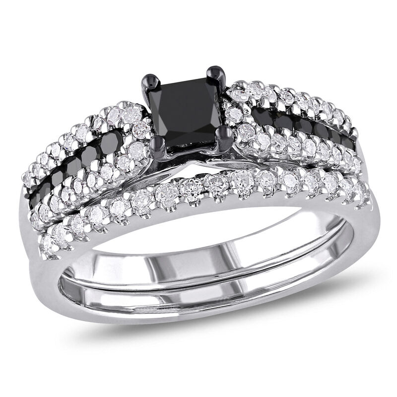 Princess-Cut 1ctw Black Diamond Bridal Set in Sterling Silver image number null