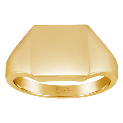 Square All polished Top Signet Ring 12x12mm in 10k Yellow Gold