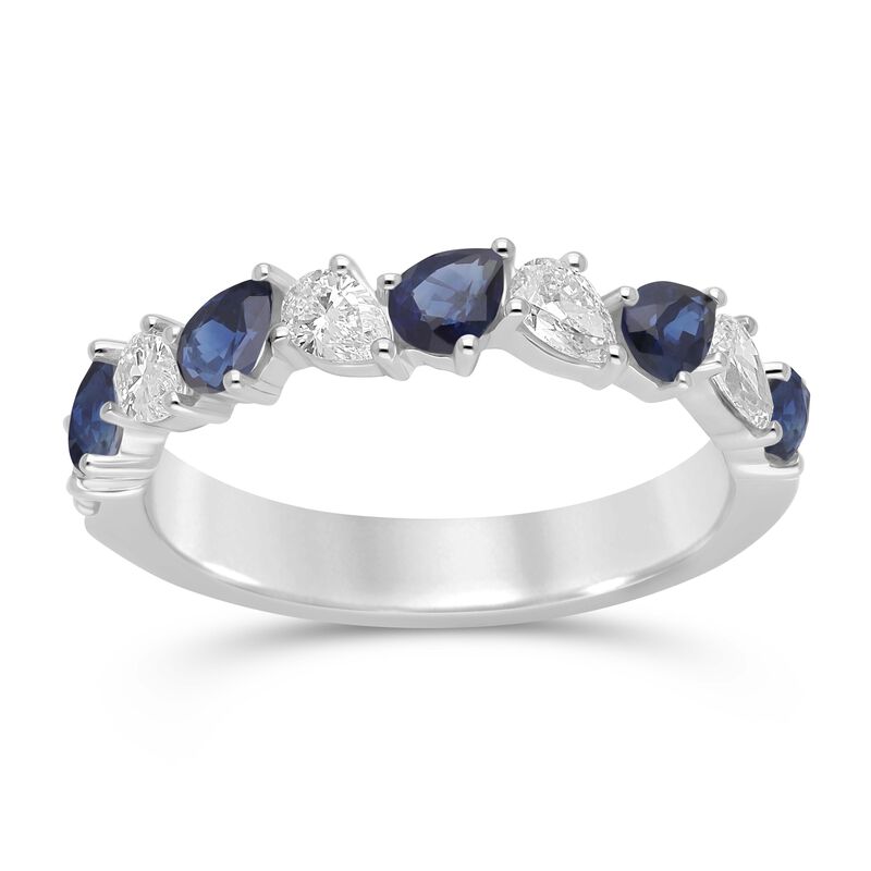 Pear-Shaped Created Sapphire & Lab Grown Diamond Band in 10k White Gold image number null