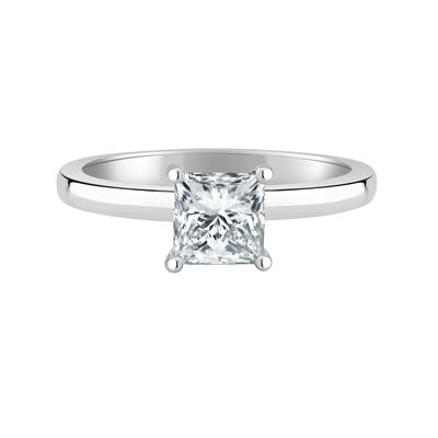Princess-Cut Lab Grown 3/4ct. FG VS Diamond Ribbon Halo Solitaire Engagement Ring in 14k White Gold