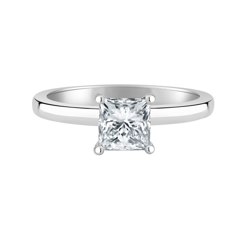 Princess-Cut Lab Grown 3/4ct. FG VS Diamond Ribbon Halo Solitaire Engagement Ring in 14k White Gold image number null