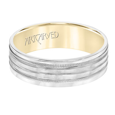 Men's ArtCarved® Double Grove Detail Wedding Band in 14k White & Yellow Gold