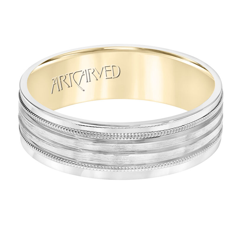 Men's Wedding Band with Yellow Gold Interior in 14k White image number null