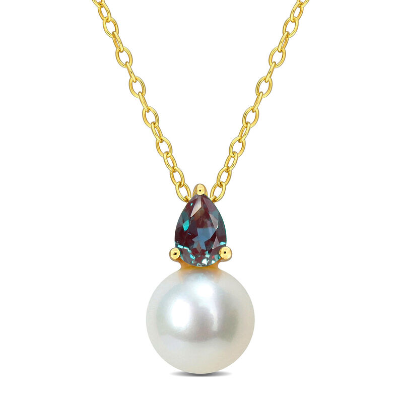 Created Alexandrite & Freshwater Cultured Pearl Necklace in Gold Plated image number null