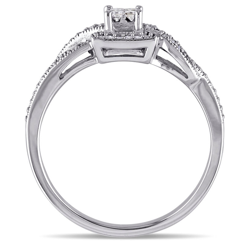 Princess & Round Cut Diamond Halo Crossover Promise Ring 1/4ctw. in 10k White Gold  image number null