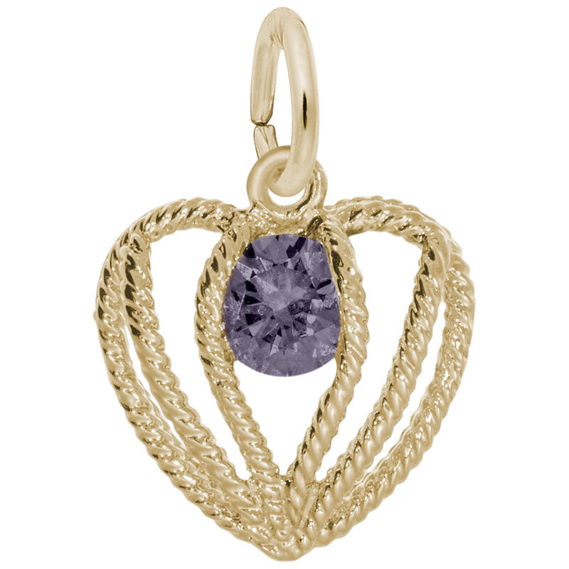June Birthstone Held in Love Heart Charm in 14k Yellow Gold image number null
