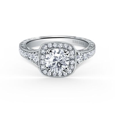 Hand Engraved Diamond Halo Engagement Setting in 18k White Gold K1170DC-R
