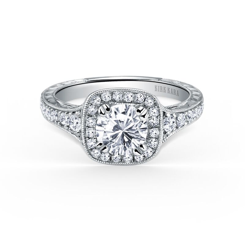 Hand Engraved Diamond Halo Engagement Setting in 18k White Gold K1170DC-R image number null