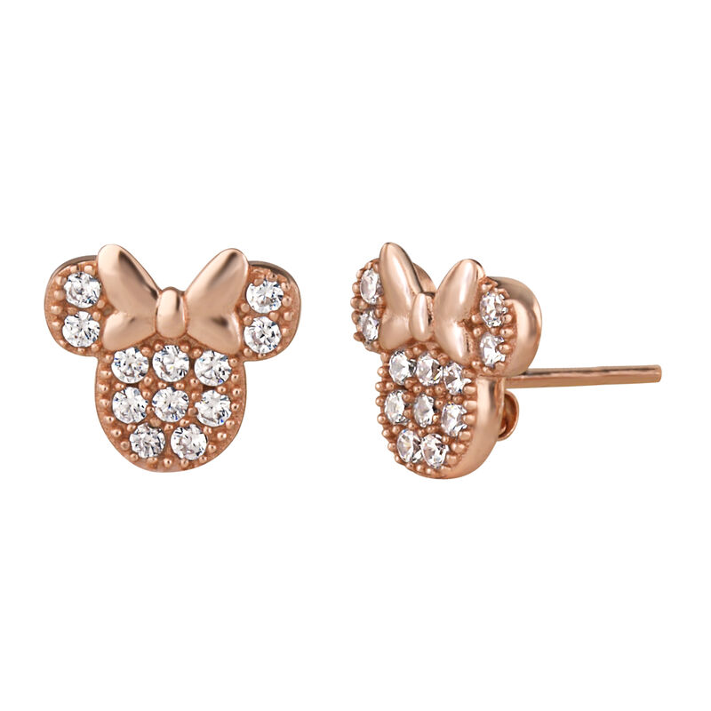 Disney Cubic Zirconia Minnie Mouse Stud Earrings in Rose Gold Plated Sterling Silver image number null