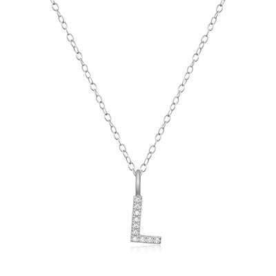 Lab Grown Diamond Letter L Initial Pendant Necklace in Sterling Silver