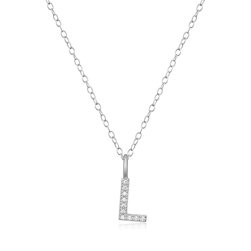 Lab Grown Diamond Letter L Initial Pendant Necklace in Sterling Silver image number null