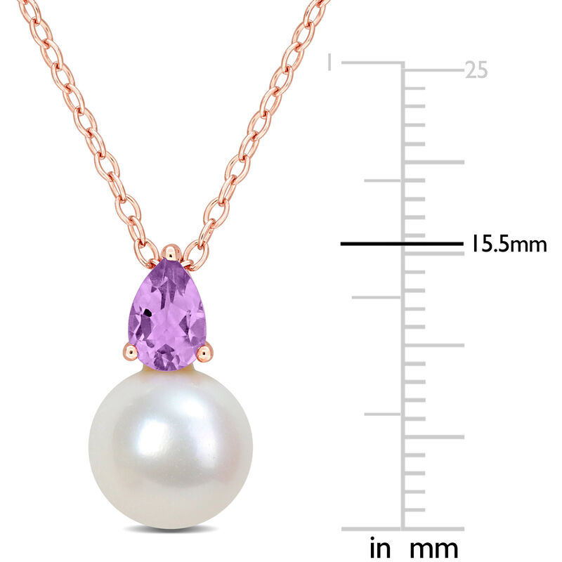 Amethyst & Freshwater Cultured Pearl Necklace in Rose Plated image number null