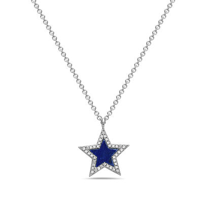 Blue Lapis & Diamond Star Pendant in 14k White Gold