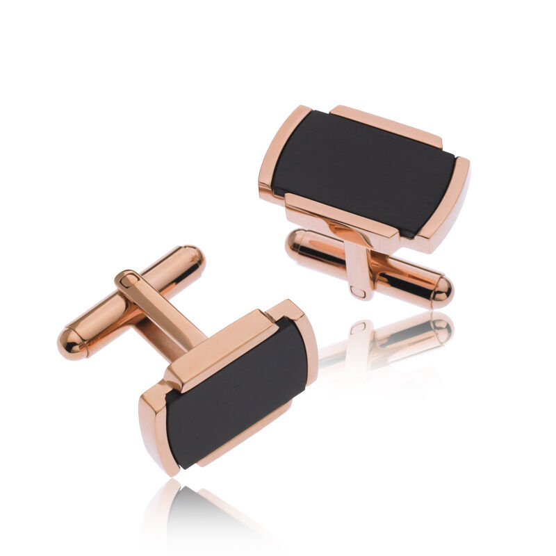 Rose Gold & Stainless Steel Cufflinks with Black Center image number null