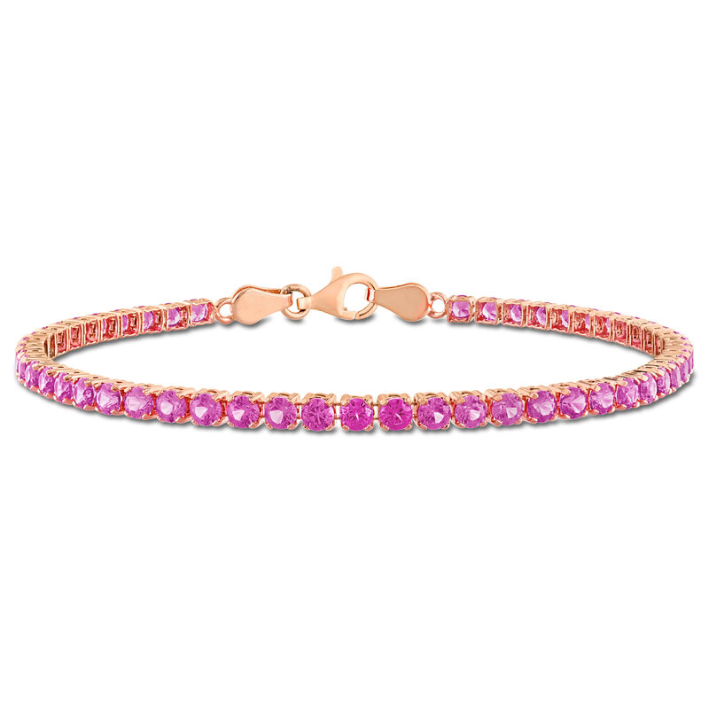 Created Pink Sapphire Tennis Bracelet in Rose Plated image number null