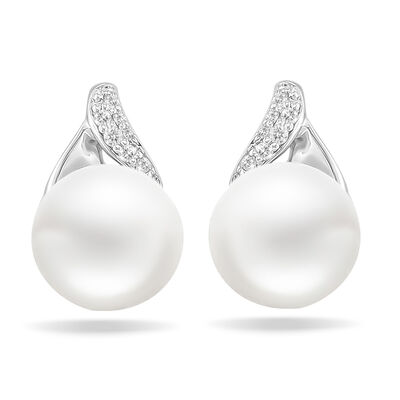 Pearl Diamond Earrings in 10k White Gold