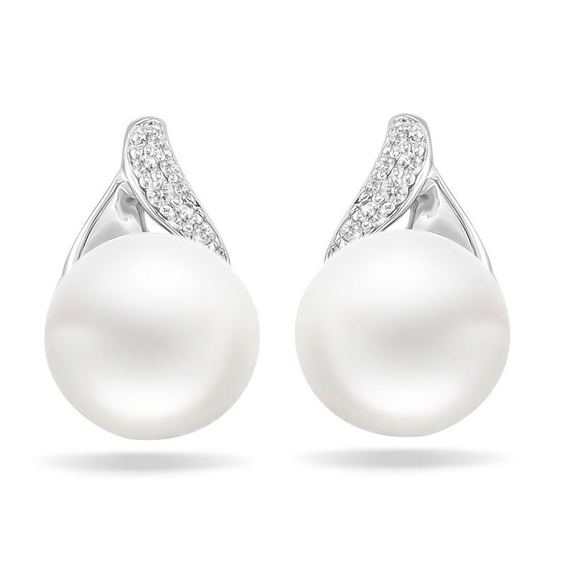 Pearl Diamond Earrings in 10k White Gold image number null