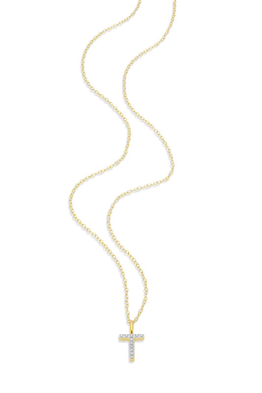 Lab Grown Diamond Letter T Initial Pendant Necklace in 14k Yellow Gold Plated Sterling Silver image number null