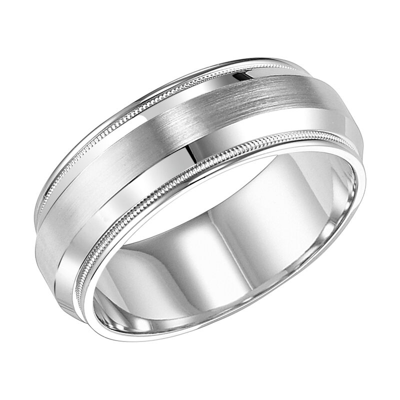 Men's Rounded Edge Detail Wedding Band in 14k White Gold image number null