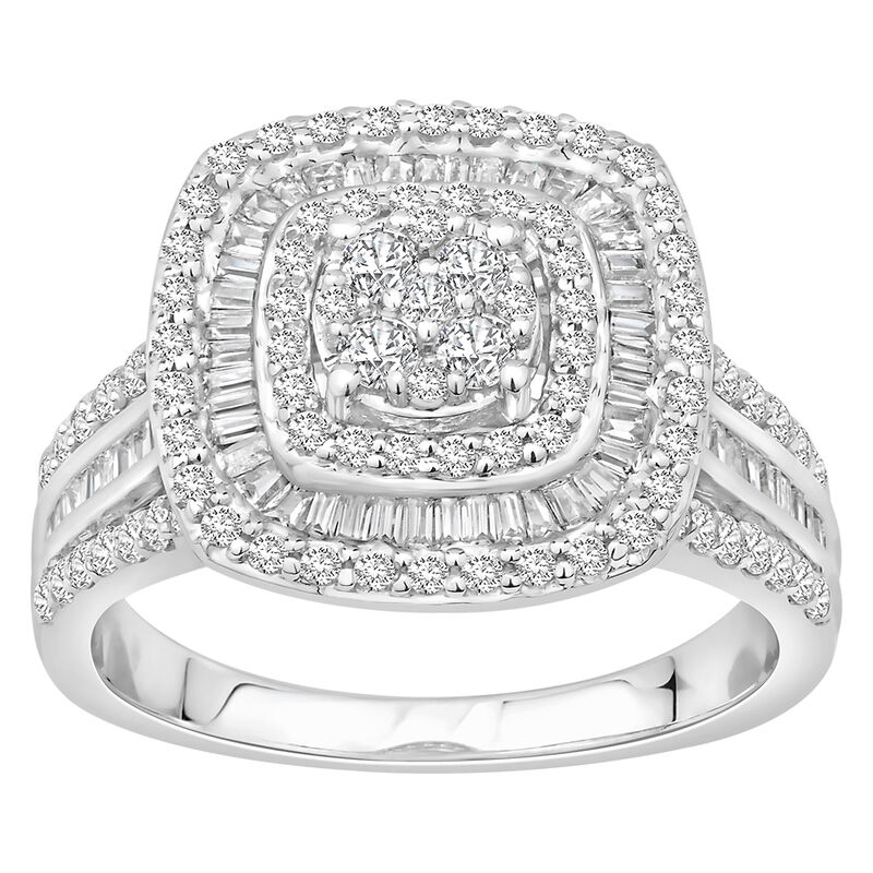 Baguette & Round Diamond 1ctw Engagement Ring in 10k White Gold image number null