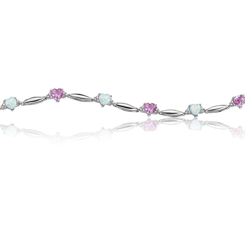  Created Pink Sapphire Hearts & Diamond Bracelet image number null