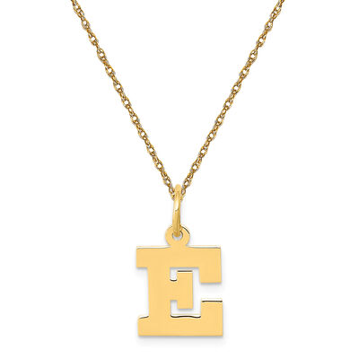Small Block E Initial Necklace in 14k Yellow Gold