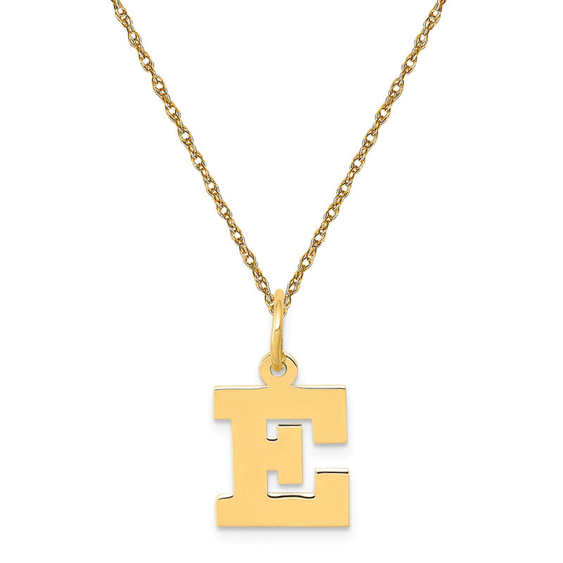 Small Block E Initial Necklace in 14k Yellow Gold image number null