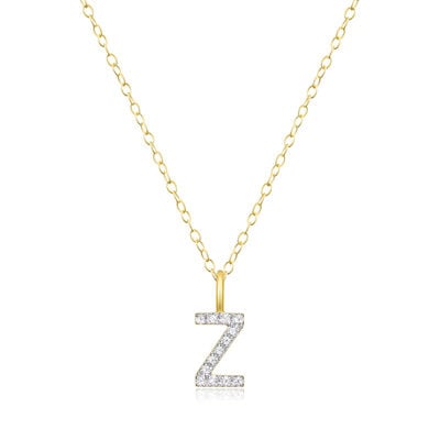 Lab Grown Diamond Letter Z Initial Pendant Necklace in 14k Yellow Gold Plated Sterling Silver