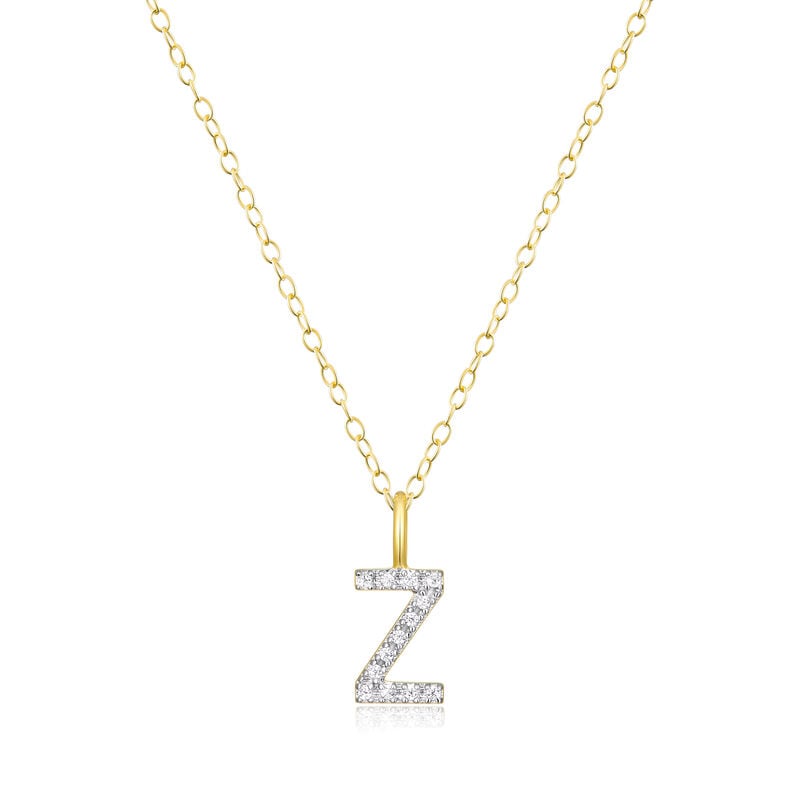 Lab Grown Diamond Letter Z Initial Pendant Necklace in 14k Yellow Gold Plated Sterling Silver image number null