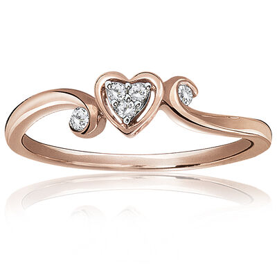 Diamond Cluster Heart Shape Promise Ring in 10K Rose Gold