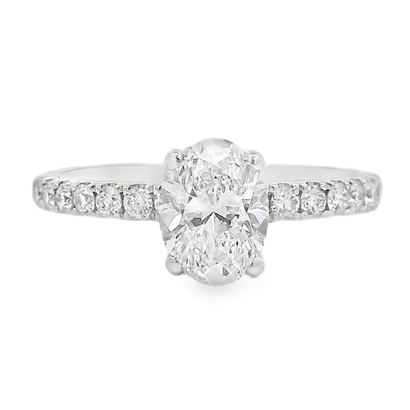 Oval-Cut 1 3/8ctw. Diamond Hidden Halo Classic Shank Engagement Ring in 14k White Gold image number null