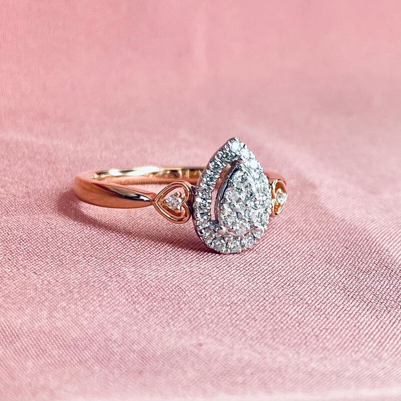 Diamond 1/4ctw. Pear Cluster Heart Promise Ring in 10k White & Rose Gold image number null