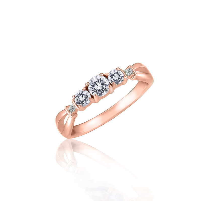 Created White Sapphire & Diamond 3-Stone Ring in 10k Rose Gold image number null