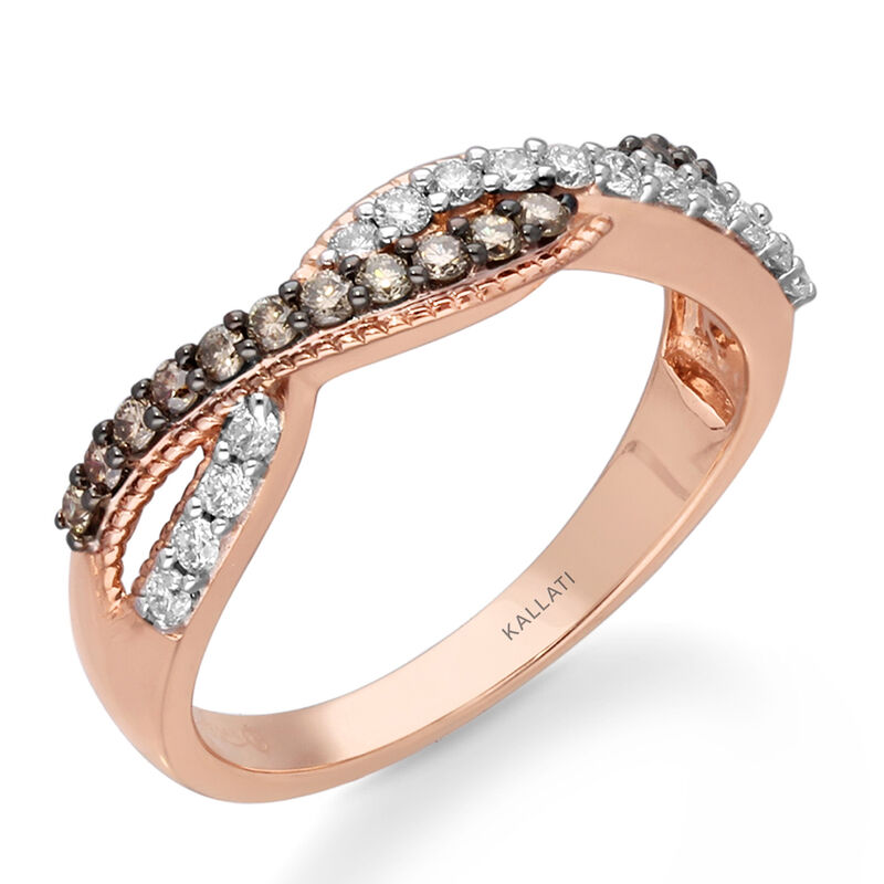 Champagne & White Diamond Crossover Ring in 14k Rose Gold image number null