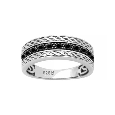 Men's Black Sapphire Twist Design Band in Sterling Silver